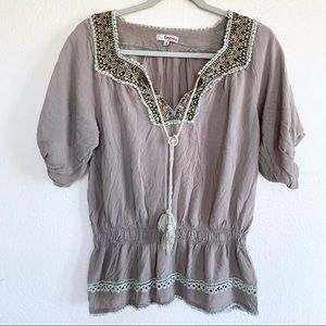 Cecico Boho Embroidered Smocked Top
